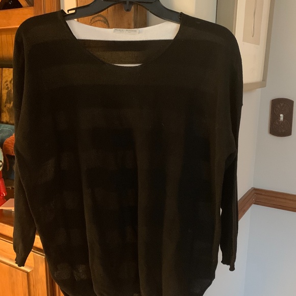 Hubert gasser all cotton sweater . Front is black.‎ Back is striped - Picture 1 of 5